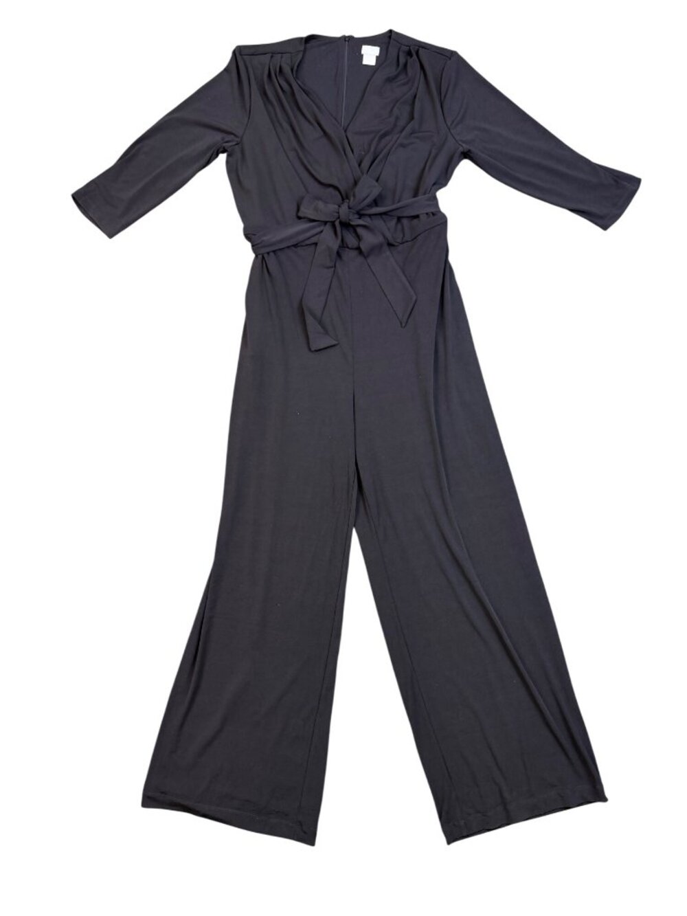 Chicos Womens Black Faux-Wrap Tie-Belt Jumpsuit Size 2 (12/14 ) - Picture 5 of 12